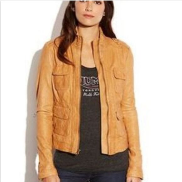 Lucky Brand lamb leather jacket Size XS gold mustard - Picture 2 of 9